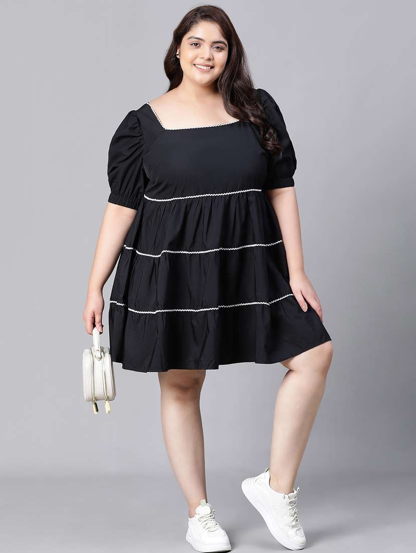 women black cotton fit & flare dress - 20376221 - Standard Image - 5