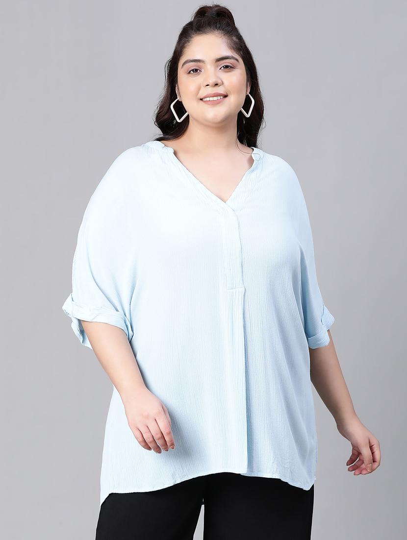 women mandarin neck solid boxy top - 20376623 -  Zoom Image - 0