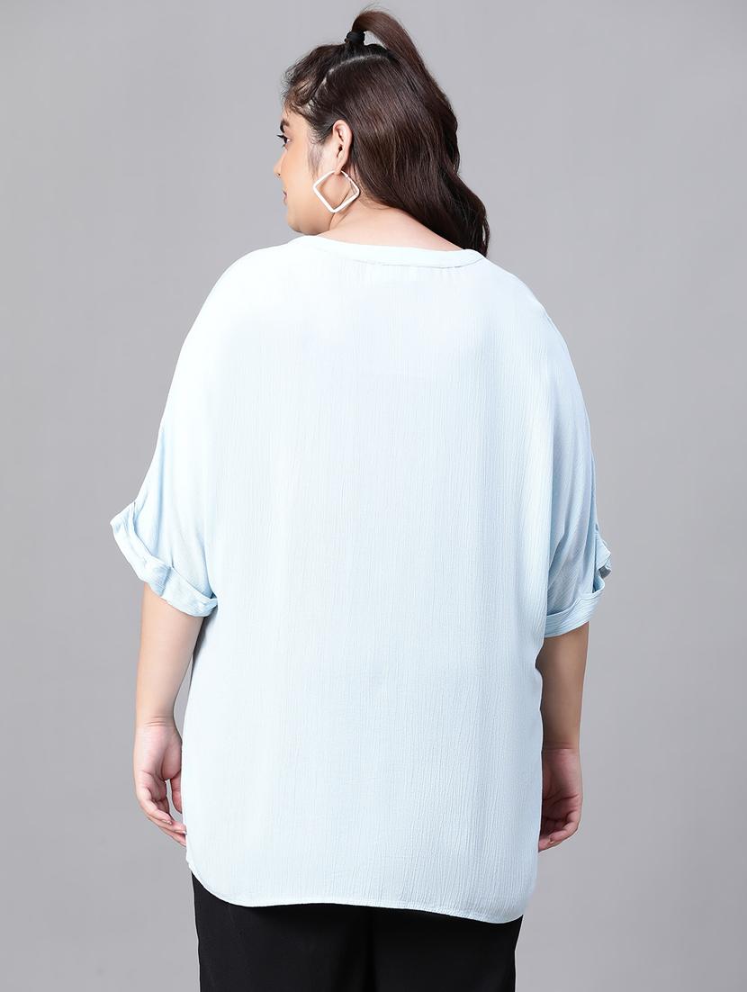 women mandarin neck solid boxy top - 20376623 - Standard Image - 3