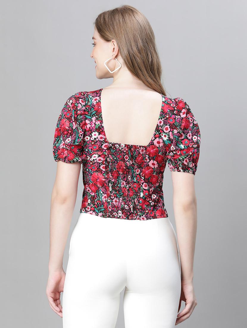multi colored floral print puff sleeves top - 20376627 - Standard Image - 3
