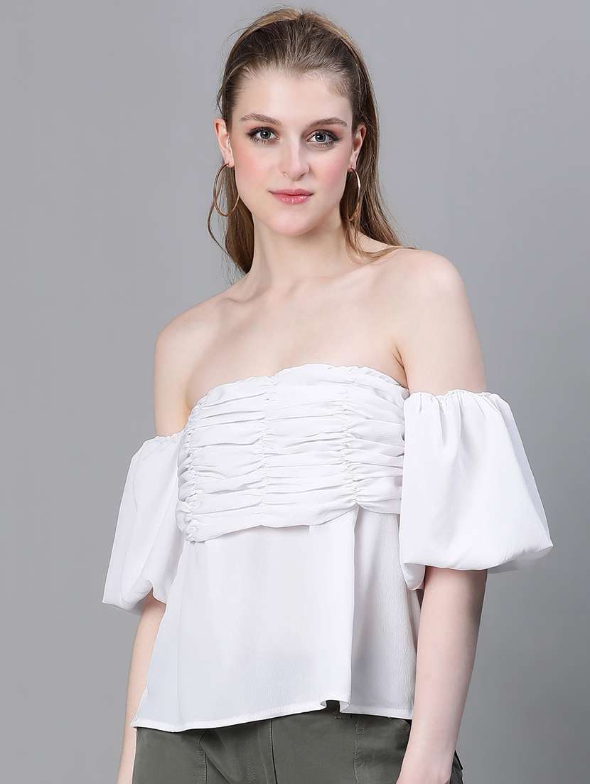 women white polyester peplum top