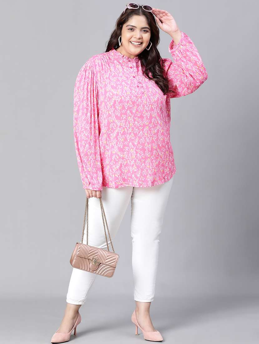 women pink printed  viscose blouson top - 20376643 -  Standard Image - 5
