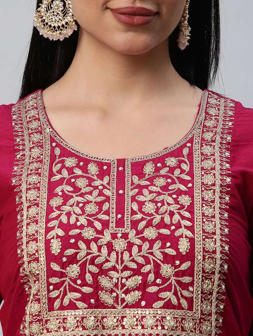 women magenta round neck kurta pant set with dupatta - 20376650 - Standard Image - 5