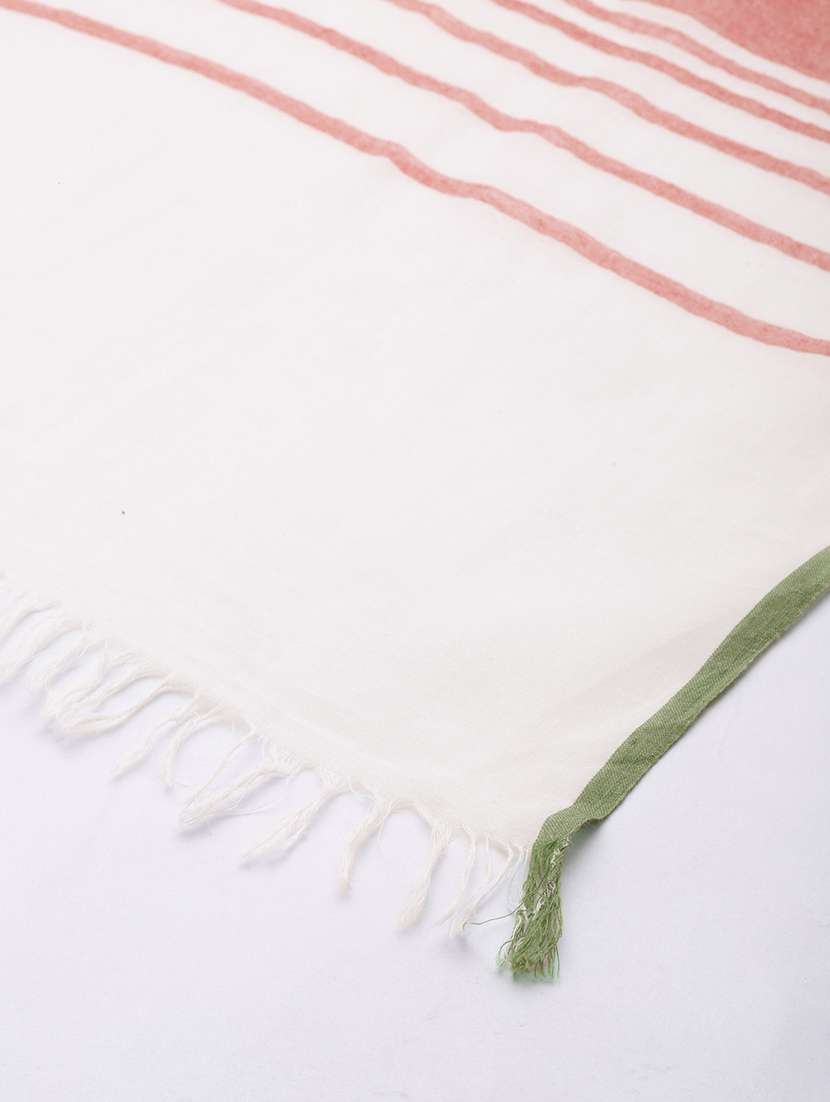 handwoven white with red stripes and green selvedge cotton scarf - 20376780 -  Standard Image - 3