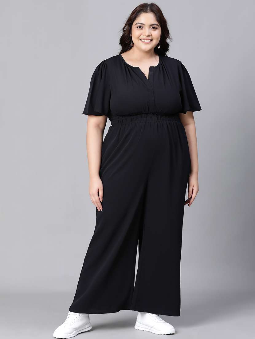black solid full leg jumpsuit