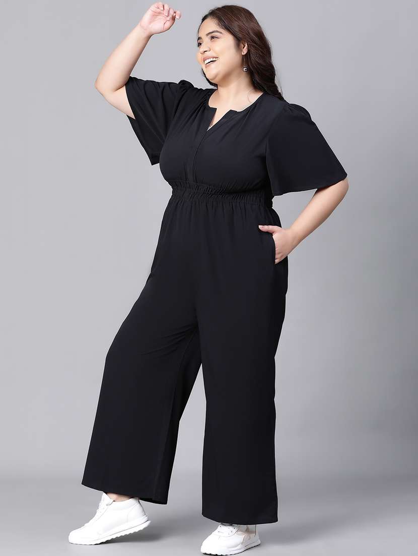 black solid full leg jumpsuit - 20376821 -  Standard Image - 5