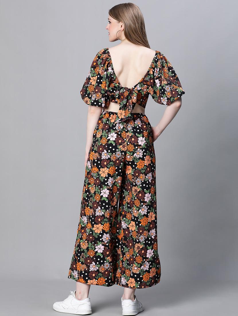 black floral full leg jumpsuit - 20376823 - Standard Image - 3