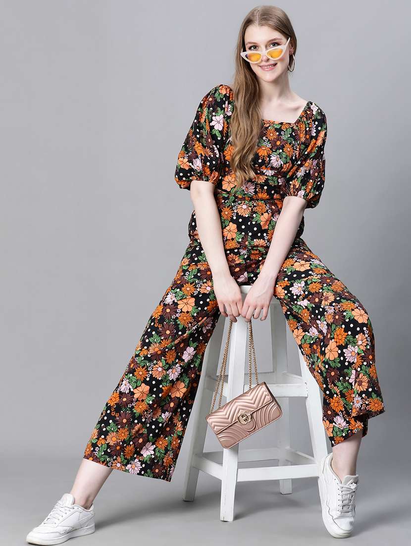 black floral full leg jumpsuit - 20376823 - Standard Image - 5