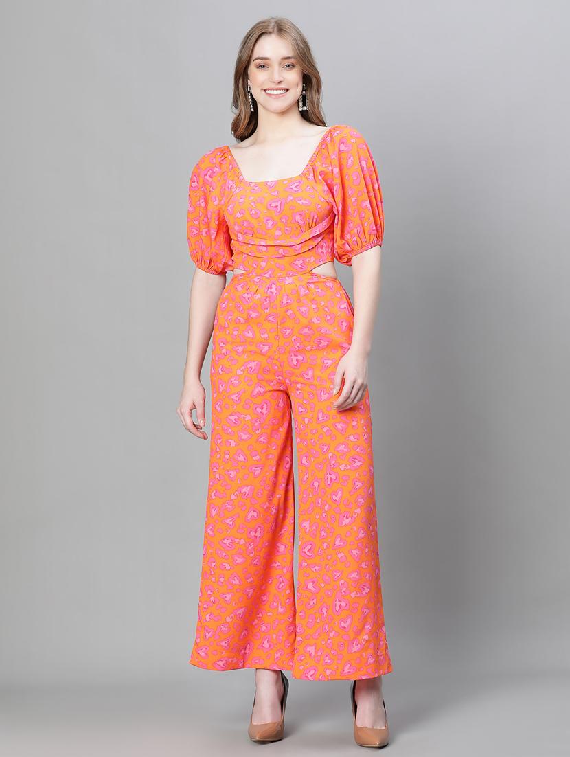orange abstract print full leg jumpsuit - 20376824 - Zoom Image - 0