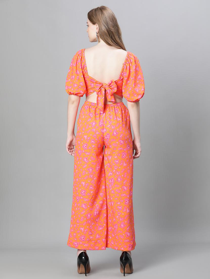 orange abstract print full leg jumpsuit - 20376824 - Standard Image - 3