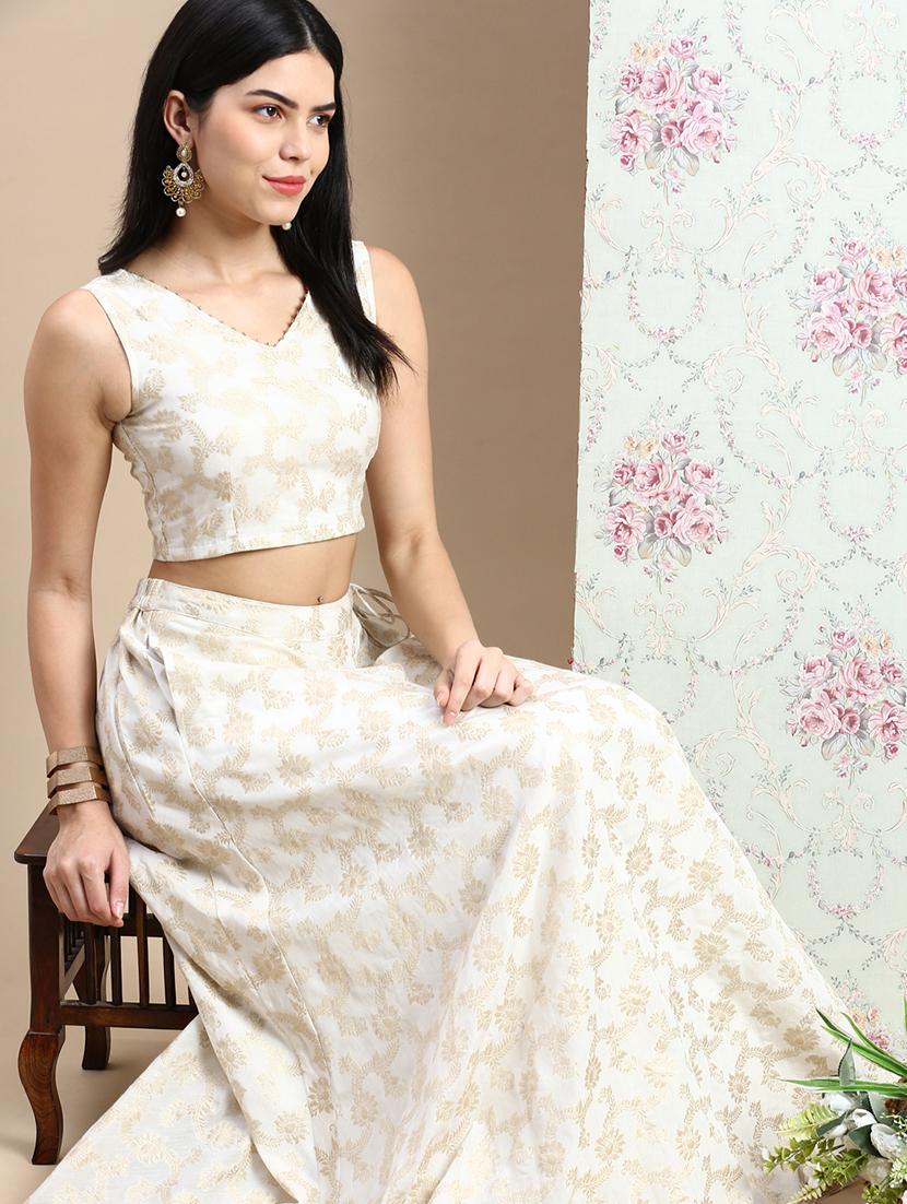 women self design off white brocade sleeveless blouse - 20376835 - Standard Image - 3