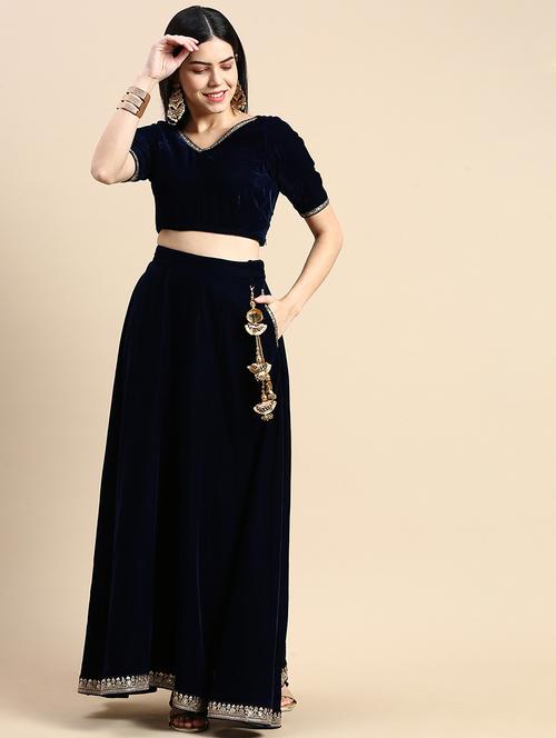 women navy blue solid v-neck blouse - 20376836 - Standard Image - 0