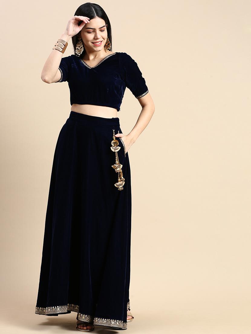 women navy blue solid v-neck blouse - 20376836 - Zoom Image - 0