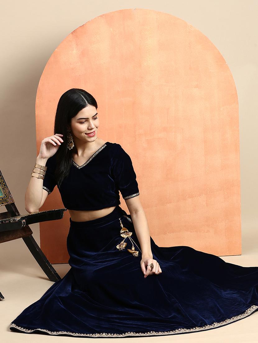 women navy blue solid v-neck blouse - 20376836 - Standard Image - 3
