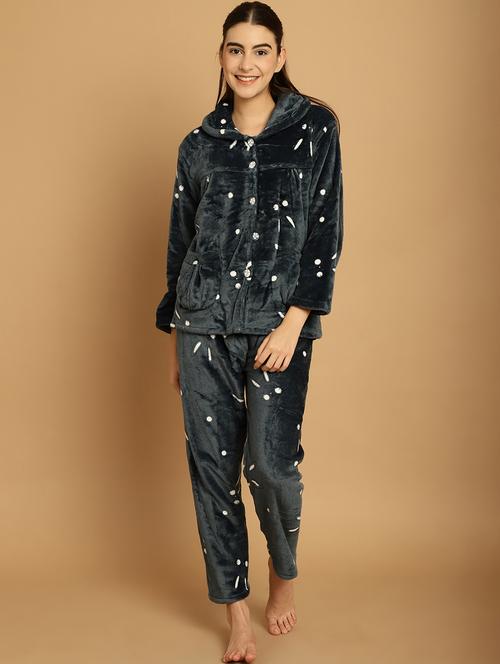 grey quirky print pyjama nightwear set - 20376844 -  Standard Image - 0