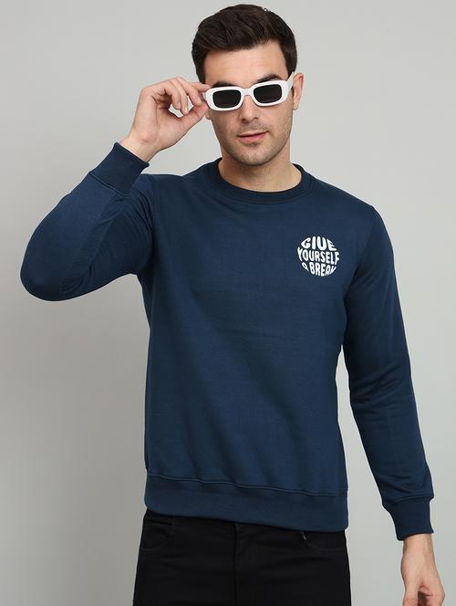 men blue fleece chest and back print sweatshirt - 20377735 - Standard Image - 0