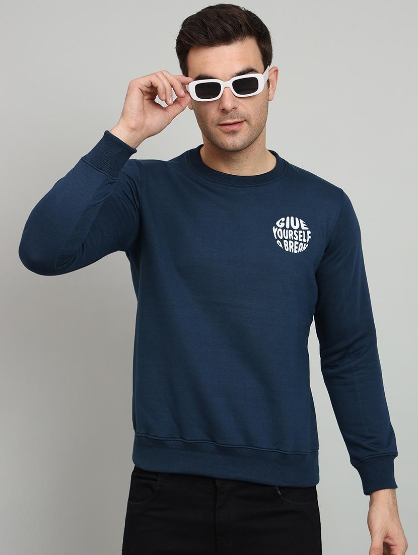 men blue fleece chest and back print sweatshirt - 20377735 - Zoom Image - 0