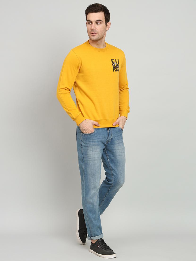 men mustard fleece chest print sweatshirt - 20377736 - Standard Image - 3
