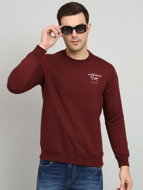men maroon fleece back print sweatshirt - 20377737 - Standard Image - 0