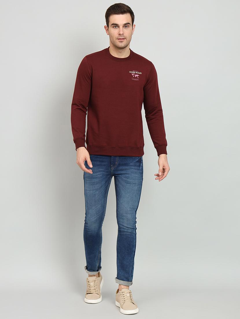 men maroon fleece back print sweatshirt - 20377737 - Standard Image - 3