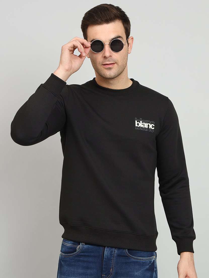men black fleece back print sweatshirt - 20377738 -  Zoom Image - 0