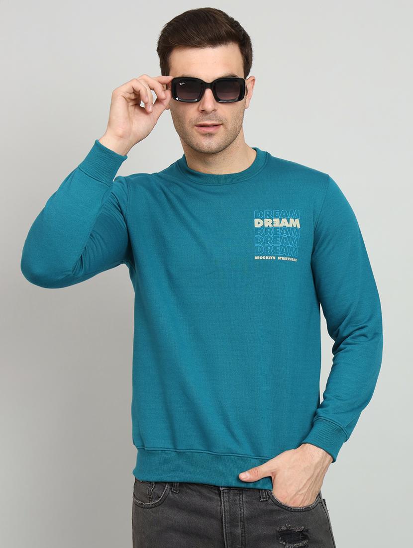 men blue fleece back print sweatshirt - 20377739 - Zoom Image - 0