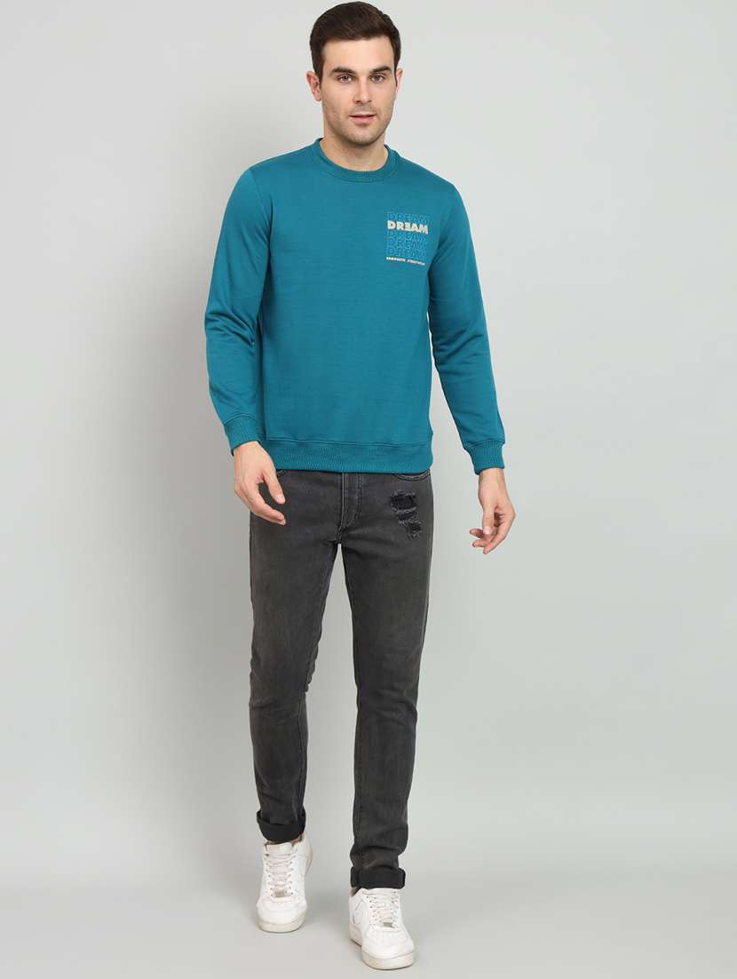 men blue fleece back print sweatshirt - 20377739 - Standard Image - 3