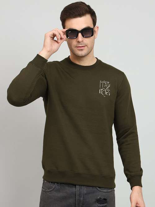 men olive typographic printed sweatshirt - 20377742 - Standard Image - 0