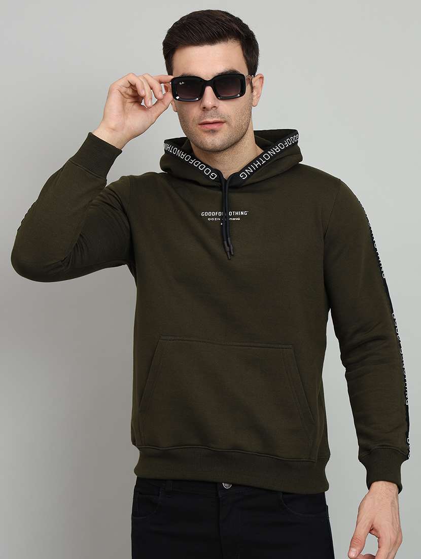 men olive fleece chest print sweatshirt - 20377743 - Zoom Image - 0