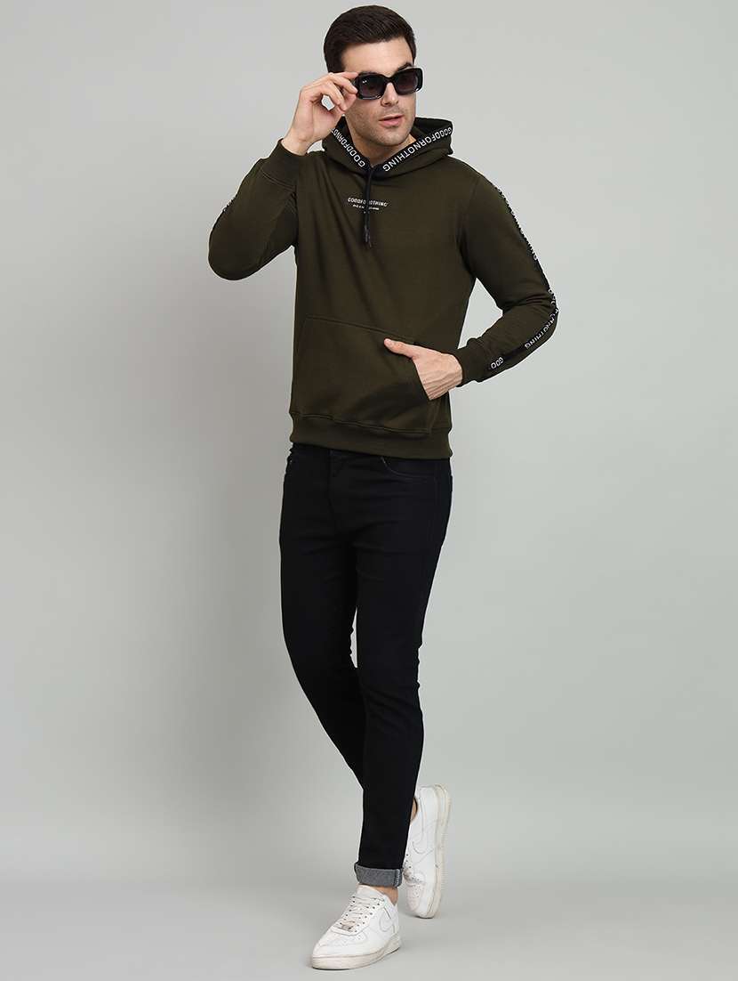 men olive fleece chest print sweatshirt - 20377743 - Standard Image - 3