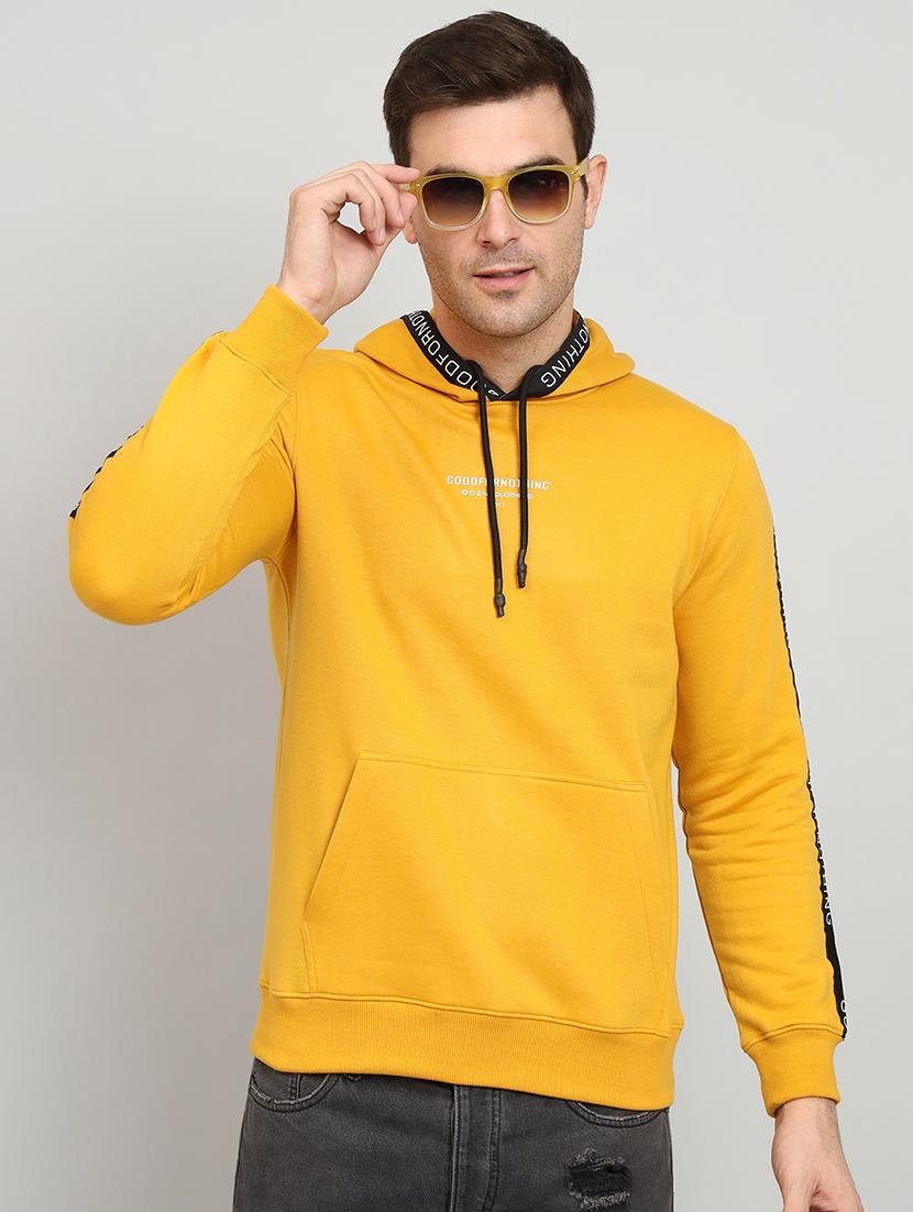 men mustard fleece chest print sweatshirt - 20377747 - Zoom Image - 0