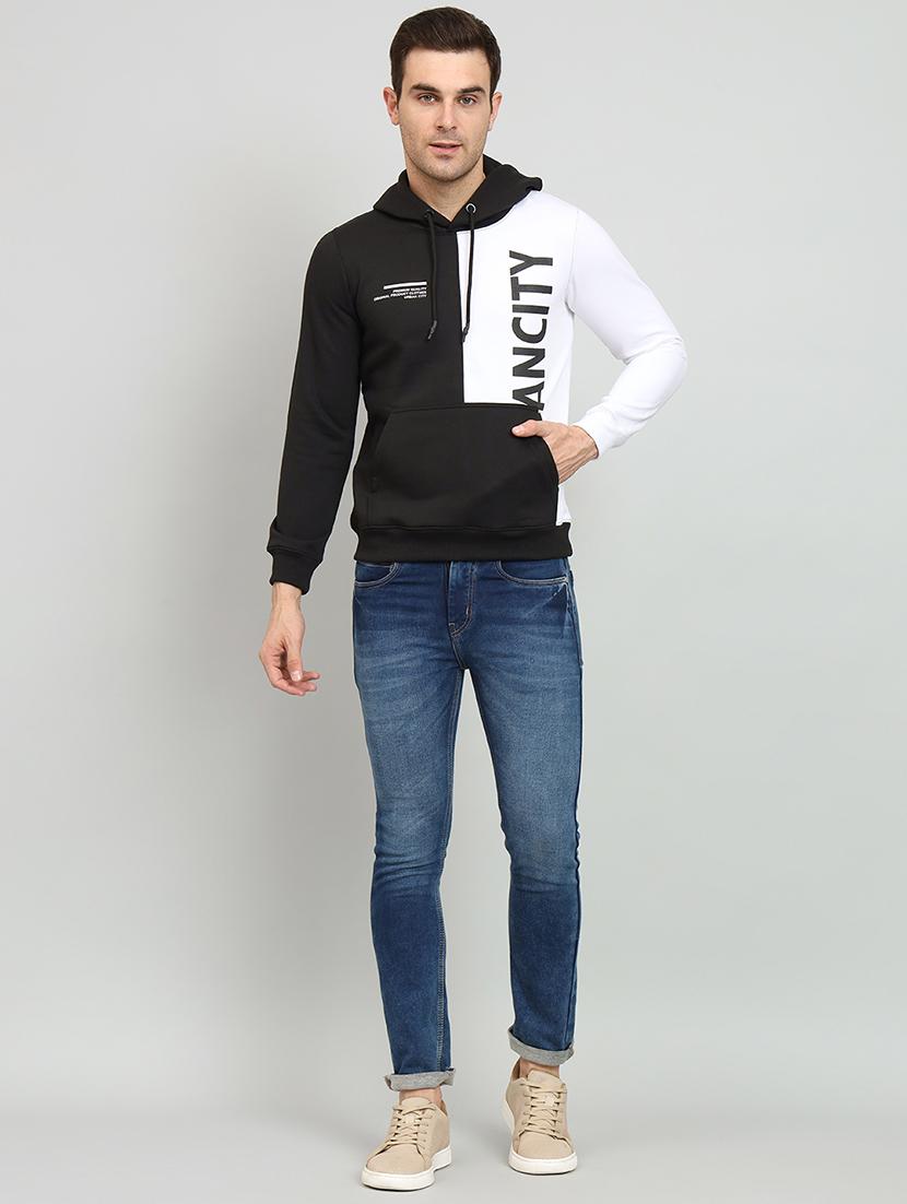 men black color block hooded fleece sweatshirt - 20377753 - Standard Image - 3