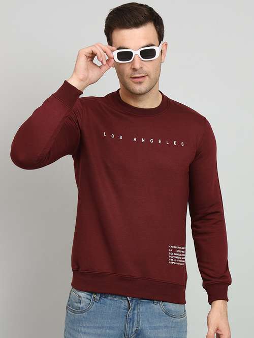 men maroon fleece chest print sweatshirt - 20377754 -  Standard Image - 0