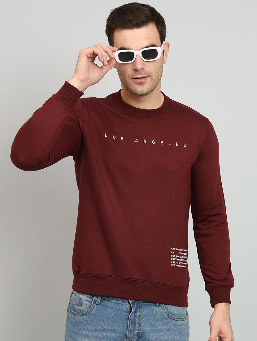 men maroon fleece chest print sweatshirt - 20377754 -  Zoom Image - 0