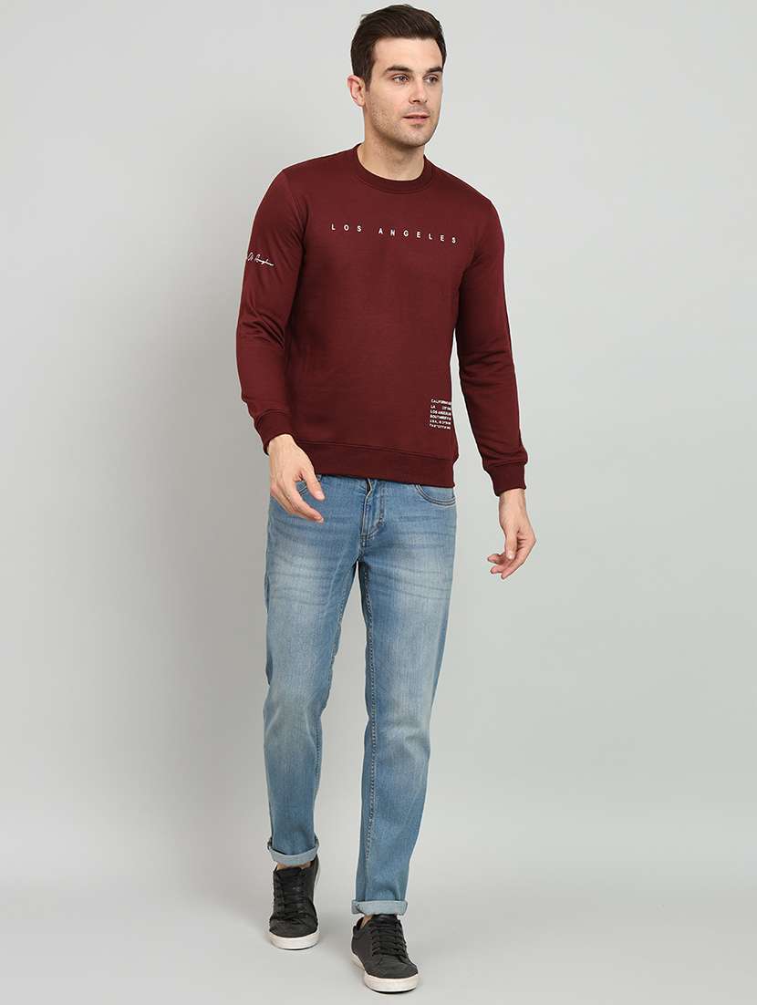 men maroon fleece chest print sweatshirt - 20377754 - Standard Image - 3