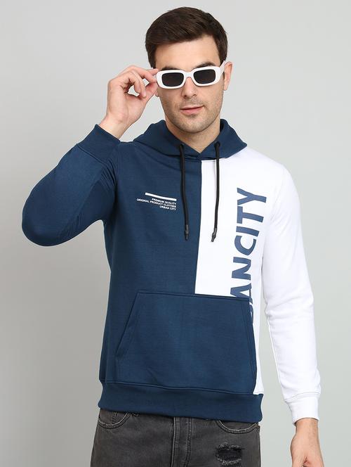 men teal color block hooded sweatshirt - 20377755 - Standard Image - 0