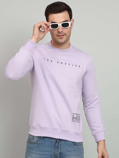men typographic print lavender fleece sweatshirt - 20377756 -  Standard Image - 0