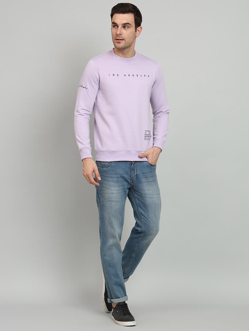 men typographic print lavender fleece sweatshirt - 20377756 - Standard Image - 3