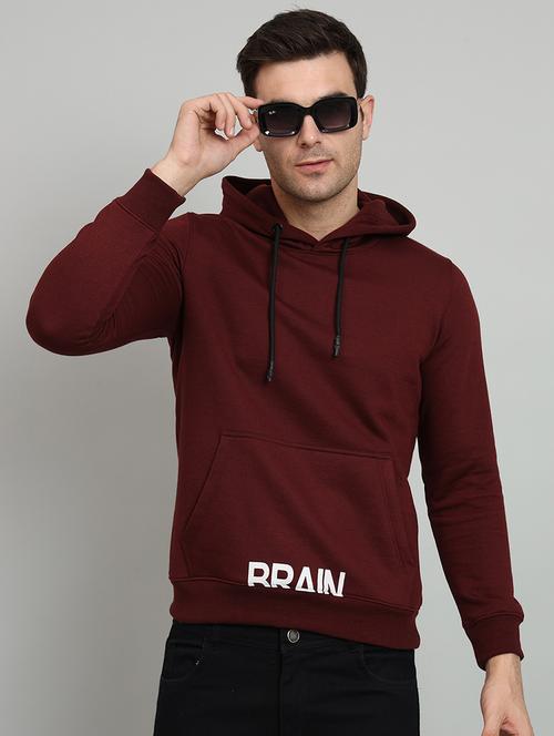 men maroon fleece placement print sweatshirt - 20377757 - Standard Image - 0