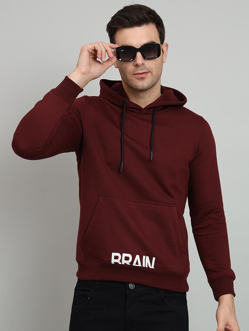 men maroon fleece placement print sweatshirt - 20377757 - Zoom Image - 0