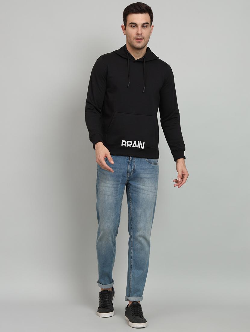 men black typographic print hooded fleece front print sweatshirt - 20377759 - Standard Image - 3