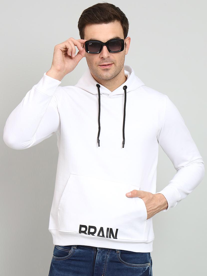 men white fleece placement print sweatshirt
