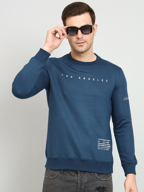 blue round neck chest print sweatshirt - 20377762 -  Standard Image - 0