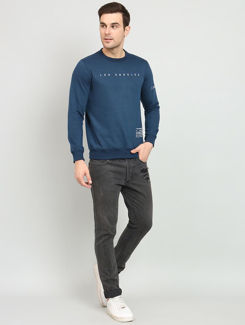 blue round neck chest print sweatshirt - 20377762 - Standard Image - 3
