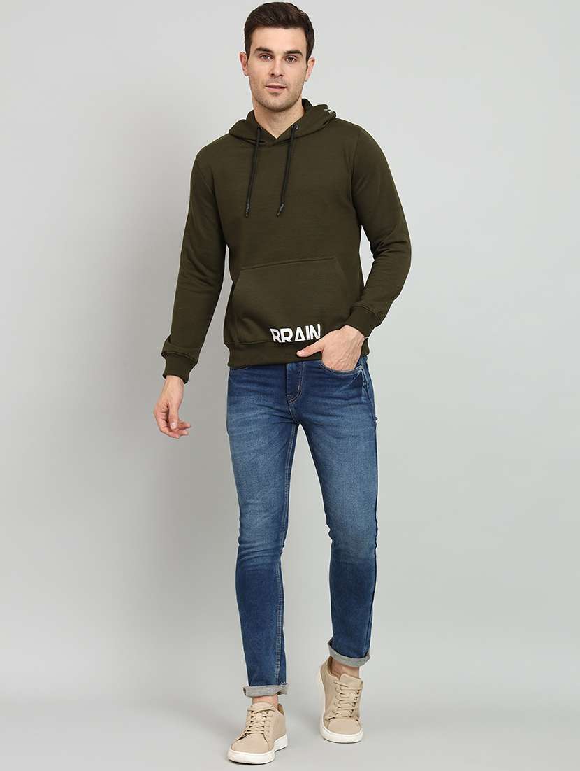 men olive hooded placement printed sweatshirt - 20377763 - Standard Image - 3