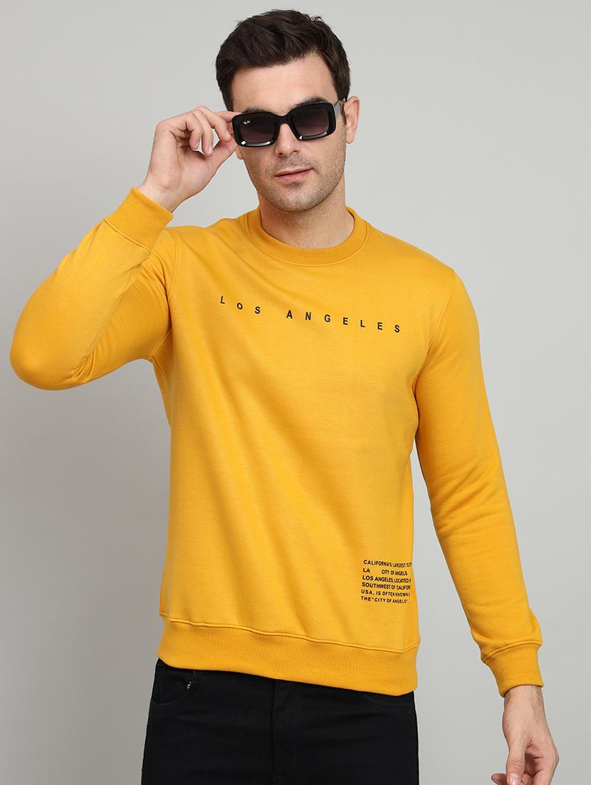 men mustard fleece chest print sweatshirt - 20377764 - Zoom Image - 0