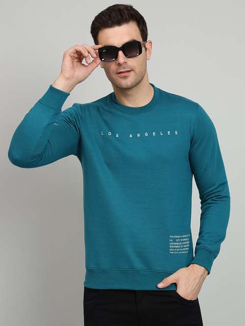 men blue fleece chest print sweatshirt - 20377766 - Standard Image - 0