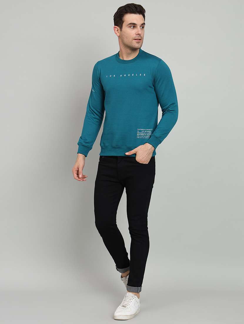 men blue fleece chest print sweatshirt - 20377766 - Standard Image - 3