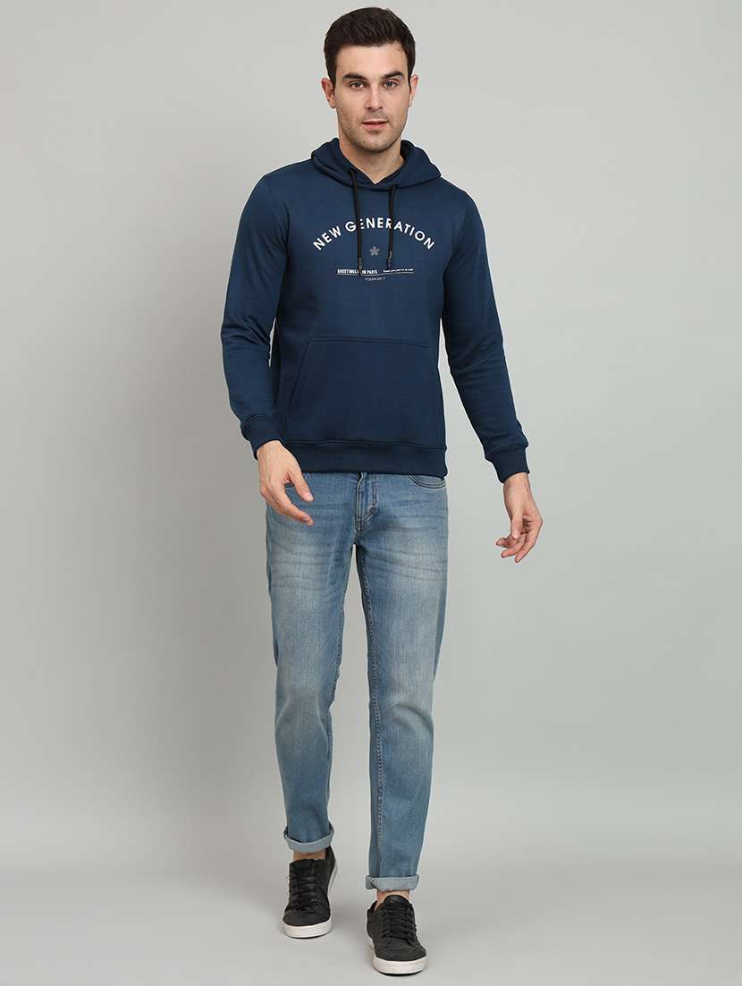men typography print teal fleece hooded front print sweatshirt - 20377769 - Standard Image - 3