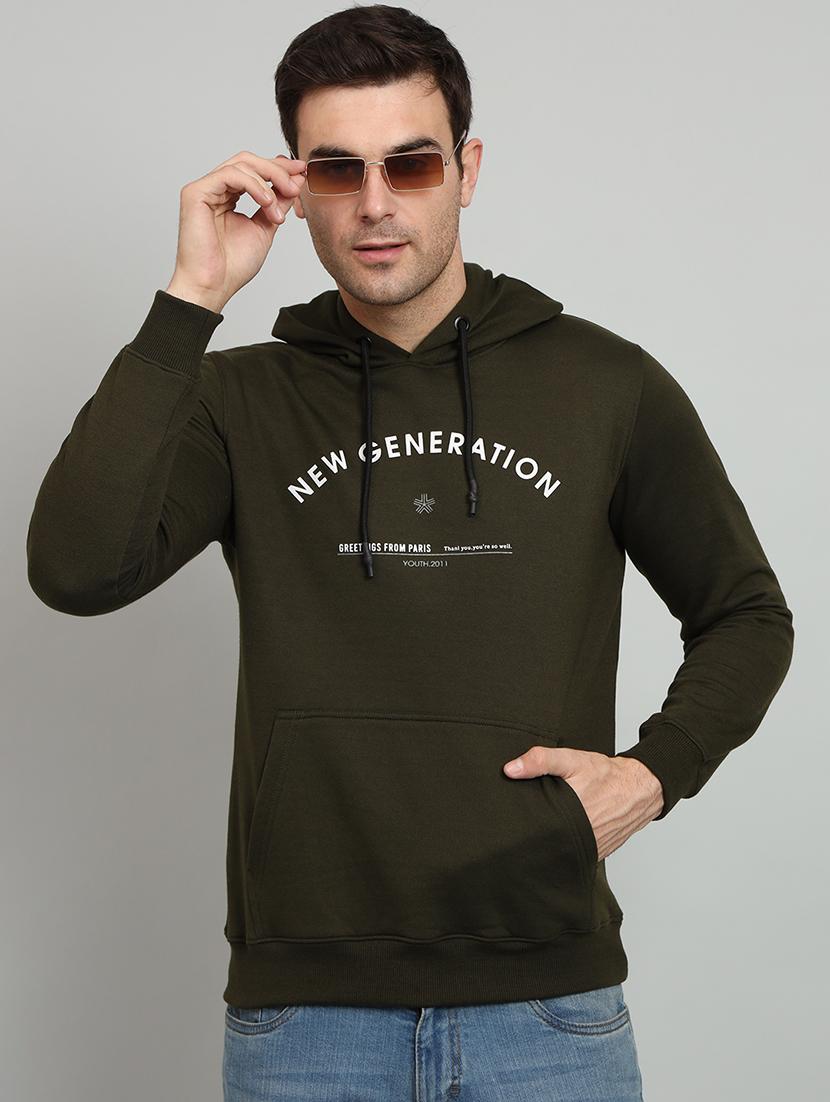 men olive fleece chest print sweatshirt - 20377770 -  Zoom Image - 0